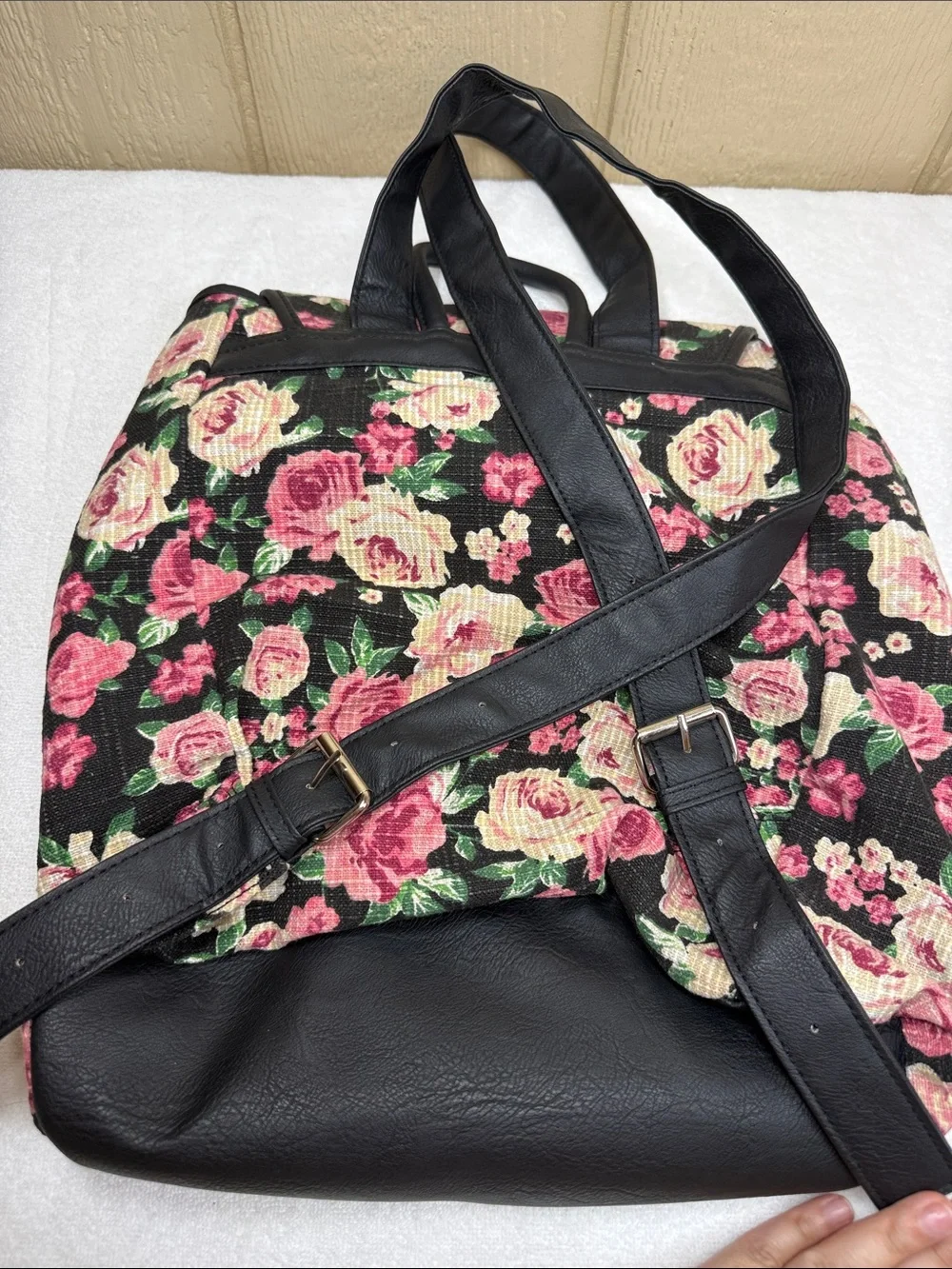 NEW Mudd Y2K Floral Canvas Backpack Pink Roses Black Cottagecore Grunge Romantic